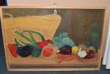 Still life with vegetables by Elspeth Juda, 2020, oil on canvas, offered Apr 2025