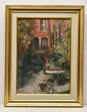 The courtyard, hotel flora, venice by Pamela Kay, oil on board, sold Mar 2025