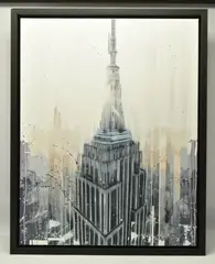 Empire state at sunrise by Kris Hardy, mixed media on canvas, sold Feb 2025