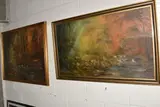 The first depicts a woodland stream with by Jim Gilbert, oil, sold Feb 2025