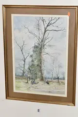 Landscape with dog by Cecil J Thornton, watercolour on paper, sold Feb 2025