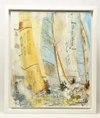 Us and them by Gill Storr, mixed media on canvas, sold Jan 2025