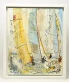 Us and them by Gill Storr, mixed media on canvas, sold Jan 2025