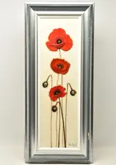 Poppy pods ii by Chloe Nugent, mixed media on board, sold Jan 2025