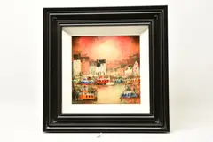 A harbour scene by Ken Hammond, oil on board, sold Dec 2024