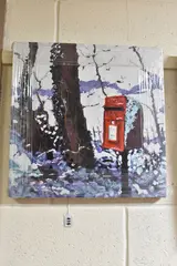 Snowy post box by Timmy Mallett, print, sold Dec 2024