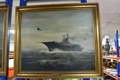 H.m.s. hermes by E. G. Burrows, oil on canvas board, sold Dec 2024