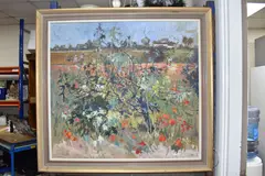 A wildflower landscape scene by Osman Webb, oil on canvas, sold Dec 2024