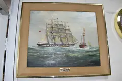 Passing the nore lightship by E. G. Burrows, oil on canvas board, sold Dec 2024