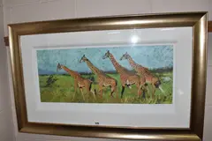 Four giraffes by Rolf Harris, print, sold Nov 2024