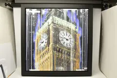 Queen elizabeth tower at night by Kris Hardy, mixed media on canvas, sold Nov 2024