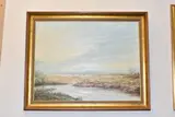 An extensive landscape with water by Dennis Harper, oil on canvas, offered Nov 2024