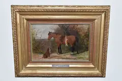 Waiting for master by Arthur Batt, 1909, oil on card, sold Oct 2024