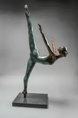 Ballet dancer Bronze with brown and green patina on a black marble base by Jonathan Wylder, Bronze with brown and green patina on a black marble base, sold Dec 2024