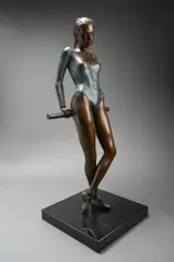 Ballet dance at the barre Signed twice by Jonathan Wylder, Bronze with brown and green patina on a black stone base, sold Dec 2024