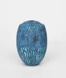 Vessel with wavy line blue wax resist by Peter Beard, photograph, sold Dec 2024