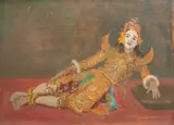 Neac thut i at the dancing hall in the palace at by Gerald Festus Kelly Rha, oil, sold Nov 2024