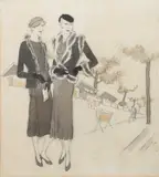 Fashion design by Ernst Dryden, watercolour on paper, sold Oct 2024