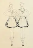 Twin Girls pen and ink on paper of two young girls in by Dorte Clara Dodo Burgner, ink on paper, offered Oct 2024