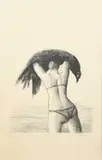 Woman in a Bikini holding a Bird lithograph on paper by Felix Topolski, pencil, offered Oct 2024