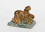 Cheetah Family a rare stoneware sculpture by Stella R. Crofts, pencil, sold Oct 2024