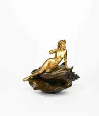 The Echo a large patinated bronze sculpture of a naked lady resting on by Emmanuel Villanis, bronze, sold Oct 2024