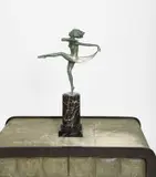 Scarf Dancer a tall green patinated bronze sculpture of a naked woman by Josef Lorenzl, bronze, sold Oct 2024