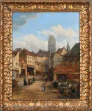 A market in Rouen by H. C. Maxwell, oil on canvas, sold Oct 2024