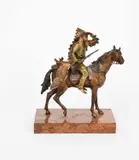 Native American Indian on Horseback cold-painted bronze by Franz Xavier Bergman, bronze, sold Jun 2024