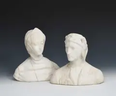 Dante and Beatrice white marble busts by Antonio Frilli, sculpture, sold Jun 2024