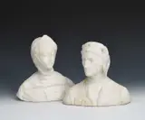 Dante and Beatrice white marble busts by Antonio Frilli, sculpture, sold Jun 2024