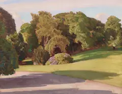 A landscaped garden from the drive by Harold Speed, Oil on canvas, sold Jun 2024