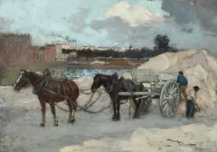 The sand cart Signed and dated Marcel Clément by Amédée-Julien Marcel-Clément, Oil on board, sold Jun 2024