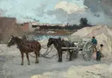 The sand cart Signed and dated Marcel Clément by Amédée-Julien Marcel-Clément, Oil on board, sold Jun 2024