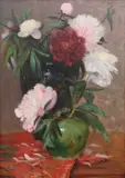 Still life with peonies in two vases Signed P by Pierre Auguste Bellet, Oil on canvas, sold Jun 2024