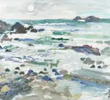 Moonlight over Coastal Waters Signed FRED YATES by Fred Yates, Oil on board, sold Jun 2024