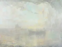 The Venetian lagoon with Santa Maria della Salute in the distance by William Ware, Oil on canvas, sold Jun 2024