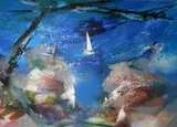 Rari Nantes Oil and collage by Michele Roccotelli, Oil and collage on canvas, sold Jun 2024