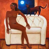 Black Cat Signed Knuttel by Graham Knuttel, Oil on canvas, offered Jun 2024
