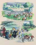 Courses à Auteuil by Maurice Taquoy, Collage with pen and ink, watercolour and bodycolour on a race card, sold Jun 2024