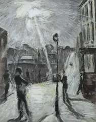 Sunlight on Belisha Beacon Signed and dated Mann 39 by Cyril Mann, Watercolour and bodycolour, sold Jun 2024