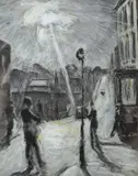 Sunlight on Belisha Beacon Signed and dated Mann 39 by Cyril Mann, Watercolour and bodycolour, sold Jun 2024