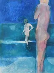Figures in the sea Signed L Wakefield by Larry Wakefield, Watercolour heightened with bodycolour, sold Jun 2024
