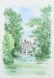 View of the lake in St James' Park by David Gentleman, Ink and watercolour, sold Jun 2024