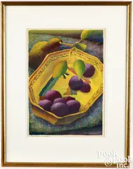 titled Fruit Dish by Luigi Rist, woodcut, sold Oct 2025
