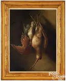 still life of hanging game by Frederick Spang, oil on canvas, sold Oct 2025