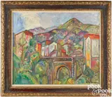 landscape with town by Pinchus Krémègne, oil on canvas, sold Oct 2025