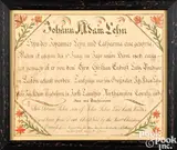 fraktur birth certificate by Godfrey Baumgard, 1806, ink and watercolor, sold Oct 2025
