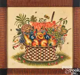 theorem of a basket of fruit by David Y. Ellinger, oil on velvet, sold Oct 2025