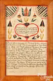 fraktur birth certificate by Martin Brechall, watercolor and ink on paper, sold Oct 2025